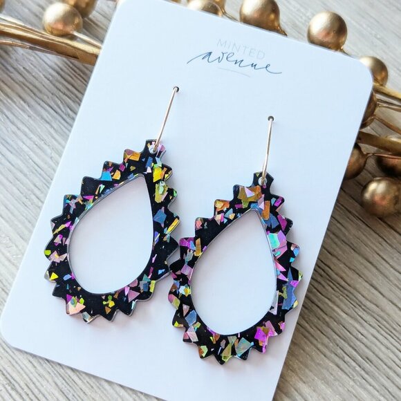 Handmade Geometric Teardrop Earrings, Confetti Acrylic Drop Earrings - Picture 3 of 3